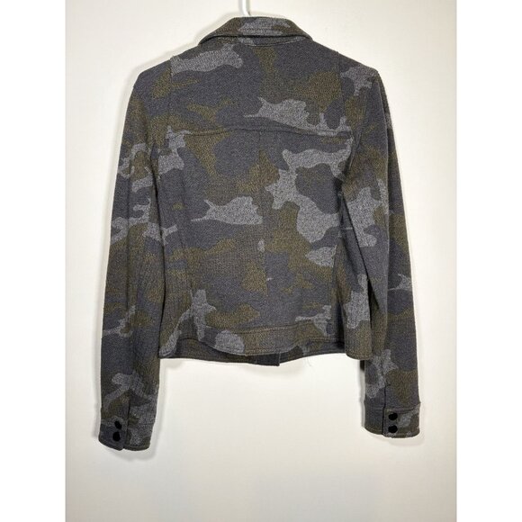 ANTHROPOLOGIE Camo Moto Jacket Zipper Cotton Green Grey Boho Size Medium - Picture 6 of 8